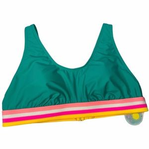 Island Soul Curve Plus Size Bikini Top Swimsuit Teal Neon Band 1x Bright - New